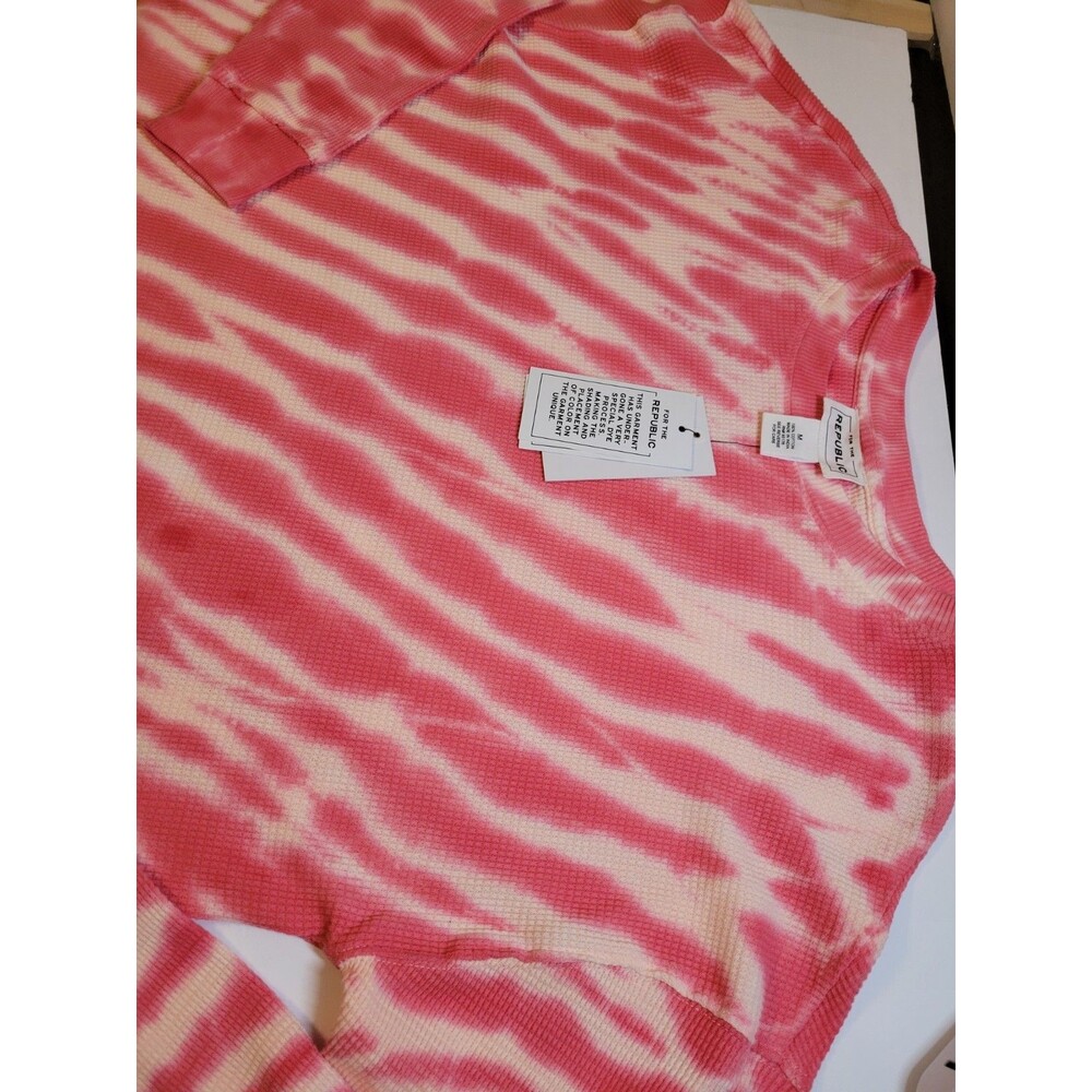NWT For The Republic Size M Pink White Tie Dye Waffle Knit Thermal Top Cotton - Picture 7 of 14